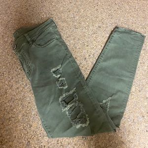 American Eagle Army Green Ripped Jeans